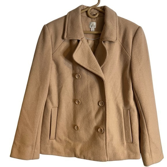 Lauren Conrad LC Wool Beige Folkloric Fall Women's Pea Coat Jacket Size 12 (XL) - Picture 1 of 9